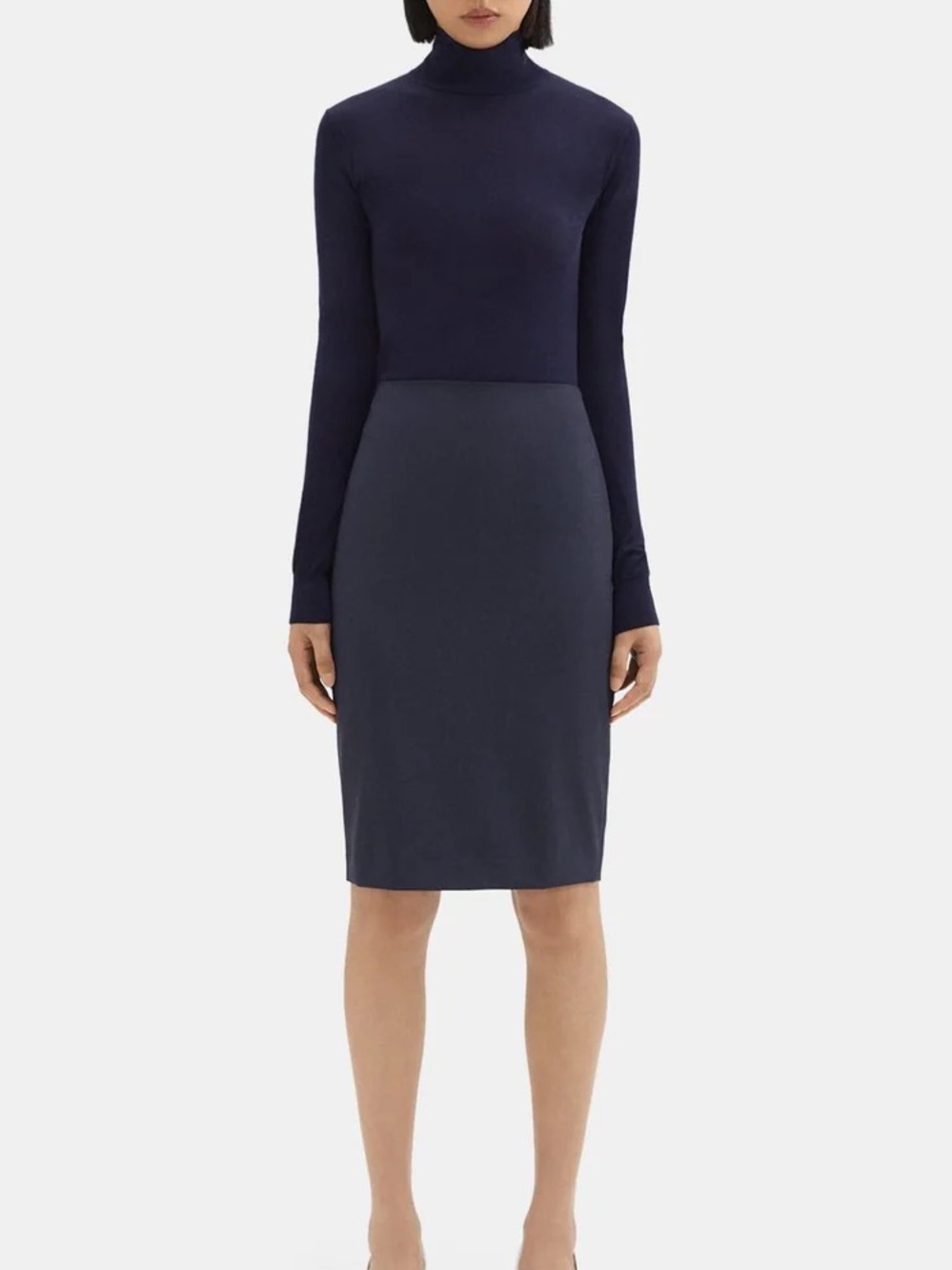 Theory Stretch Wool Pencil Skirt in Deep Navy